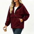 thumbnail image 6 of IUYRTFE Women's Half Zip Waterproof Jacket with Detachable Hood Long Sleeve Outdoor Windbreaker, 6 of 7