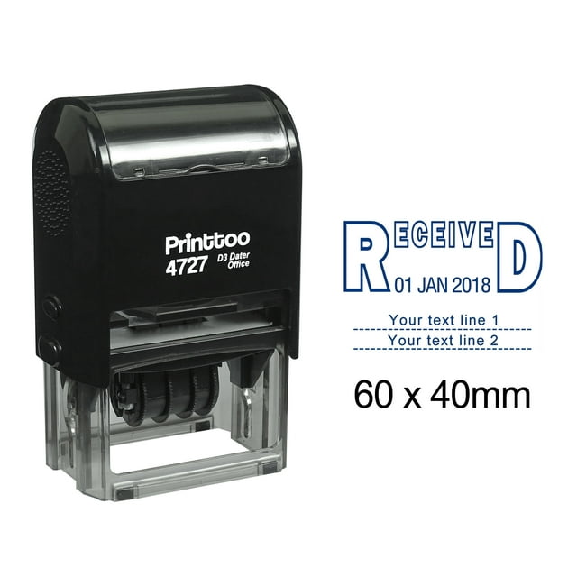 Printtoo Dater Stamp Self Inking With Received & Custom Text Line Office Stationery Date Rubber Stamp-Blue