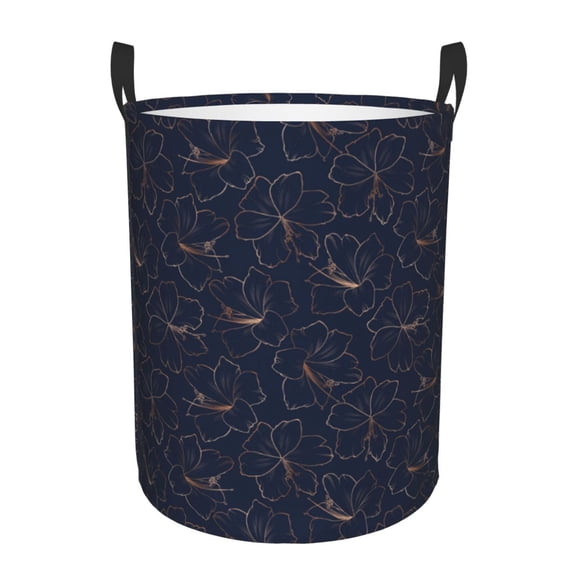Honeii Copper-Gold Gloss Outline Lily Flower Print Laundry Hamper Basket,Baby Nursery Woven Storage Basket for Toys Bin,Pillows,Blankets,Clothes-Small
