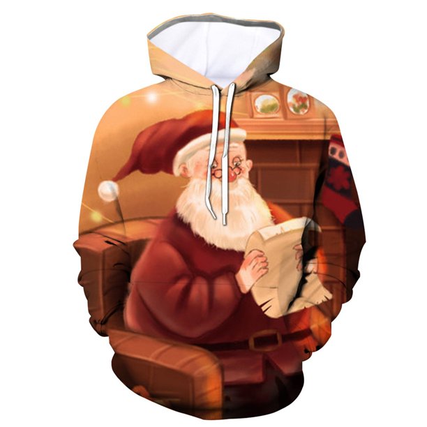 Sudadera informal de manga larga con capucha y estampado navideño para mujer y hombre Pompotops gfhjh13935
