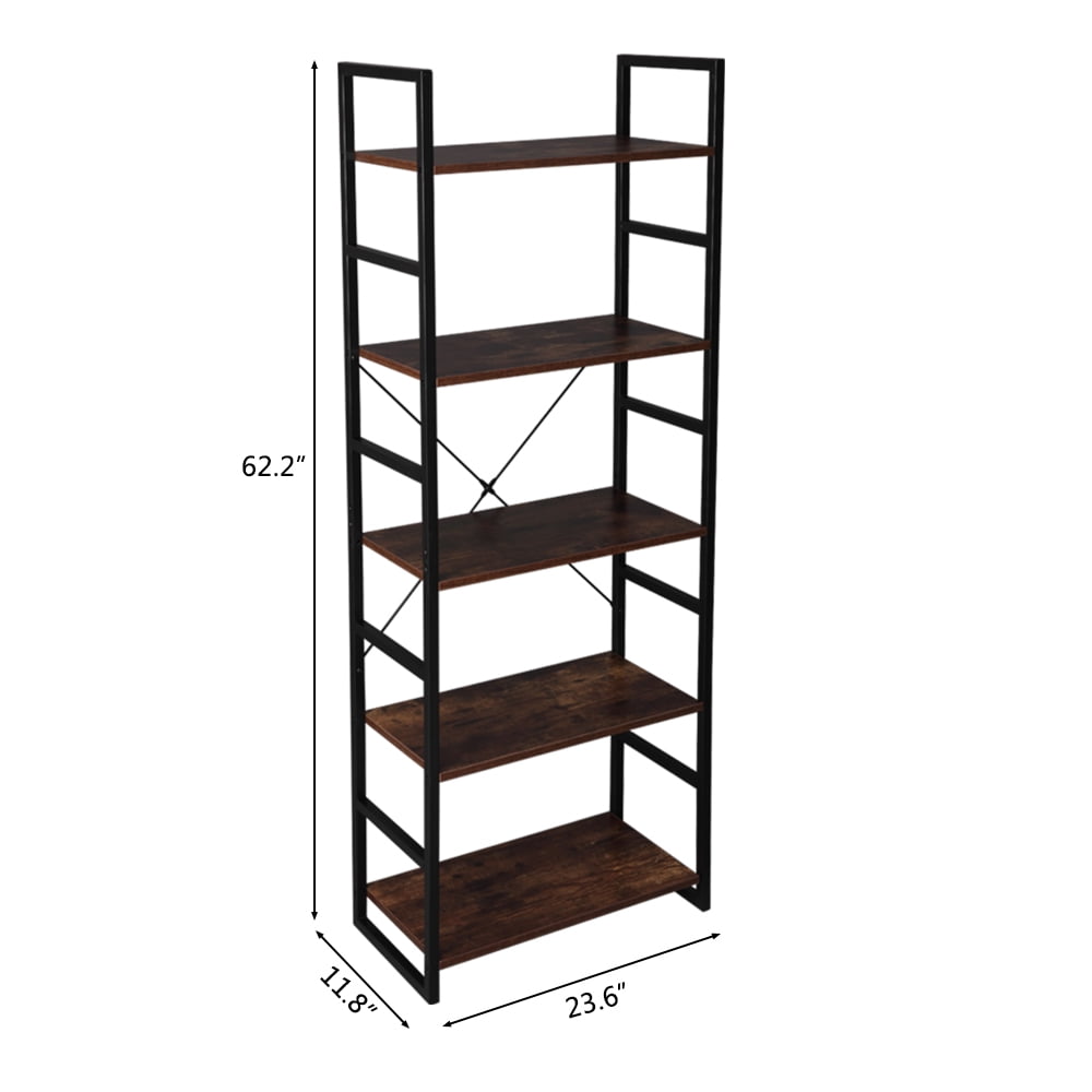 Kepooman 5-Tier Industrial Bookcase and Book Shelves, Vintage Wood and Metal Bookshelves, Retro Brown Kepooman 5-Tier Industrial Bookcase and Book Shelves, Vintage Wood and Metal Bookshelves, Retro Brown