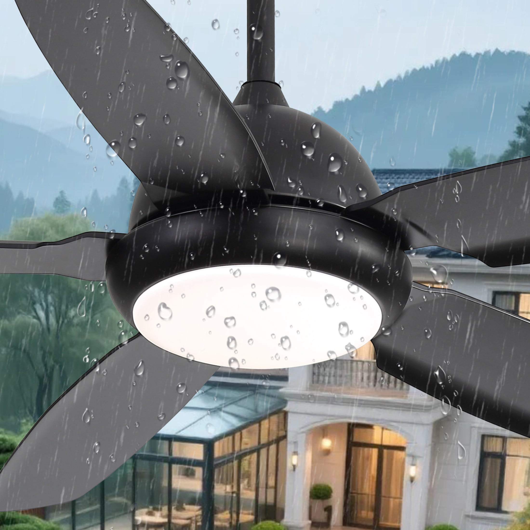 Sofucor 52" Modern Outdoor Ceiling Fan with Light and Remote Control 6-Speed DC Motor, 3 Color Temperatures, Weather-Resistant for Outdoor, Black