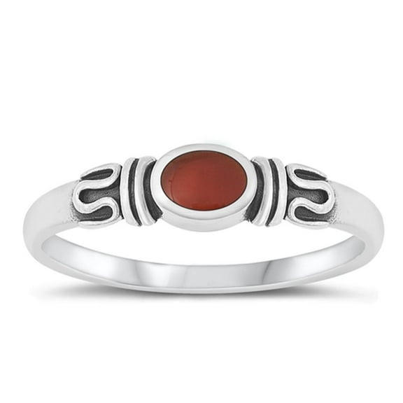 CHOOSE YOUR COLOR Sterling Silver Red Simulated Agate Bali Ring .925 Oxidized Band CZ Female Size 7