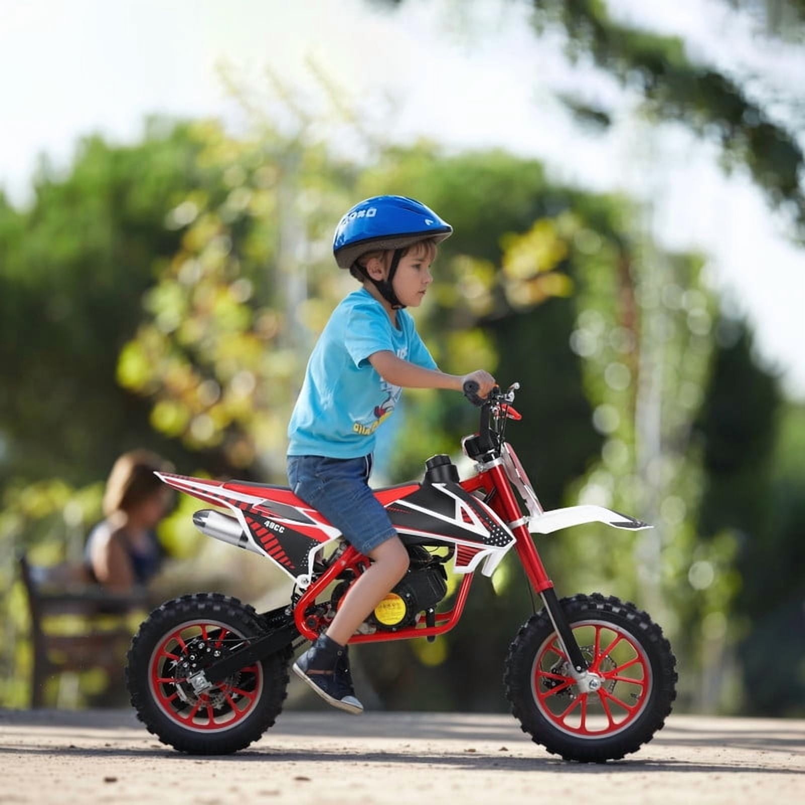 49cc Dirt Bike for Kids & Adults, 2-Stroke Mini Bike with Off Road Tires, Front & Rear Disc Brakes, Pull Start Pit Bike, 25MPH Maximum Speed