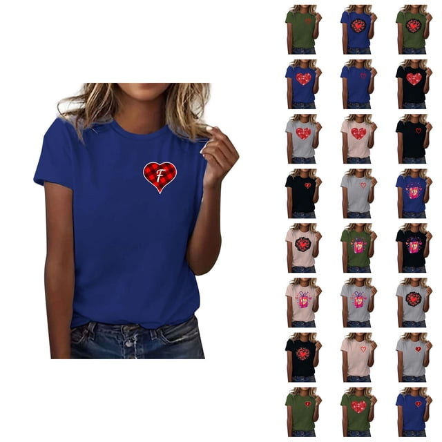 T-shirts de la Saint-Valentin pour Femmes 2026 Mode Manches Courtes Col Rond Cœur Graphique