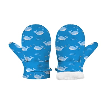 GBSYEWXS Unisex Girls Boys Thermal Insulation Mittens Cartoon Print Trendy Soft Blue Nylon Glove