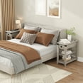 thumbnail image 4 of VEANERWOOD Set of 2 Narrow End Tables, Flip Top Side Tables with Charging Station, Farmhouse Nightstands for Living Room and Bedroom, Gray, 4 of 12