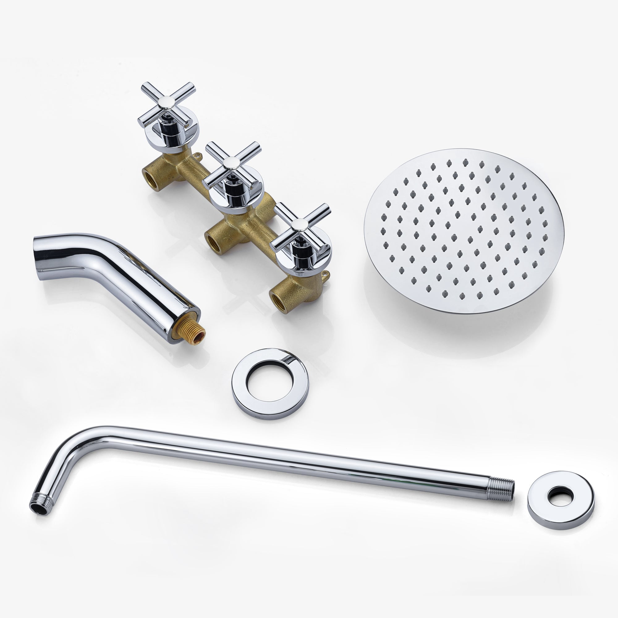 SUMERAIN 3 Handle Shower Faucet Set with Tub Spout and 8" Rain Shower Head, Tub and Shower Trim Kit with Rough-in Valve Chrome