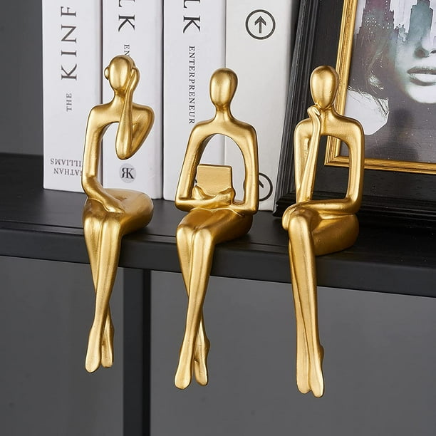 Estatua de decoración dorada para sala de estar, decoración del hogar, decoración de estantería, decoración de estantería moderna, escultura de escritorio, decoración de mesa, 3 uds. TUNC Sencillez