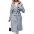 thumbnail image 2 of Double Breasted Women Solid Color Casual Long  Trench Coat with Belt, 2 of 6
