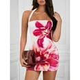 thumbnail image 4 of OYOANGLE Women's Floral Print Short Dress Halter Neck Sleeveless Fitted Mini Dresses Pink S, 4 of 5