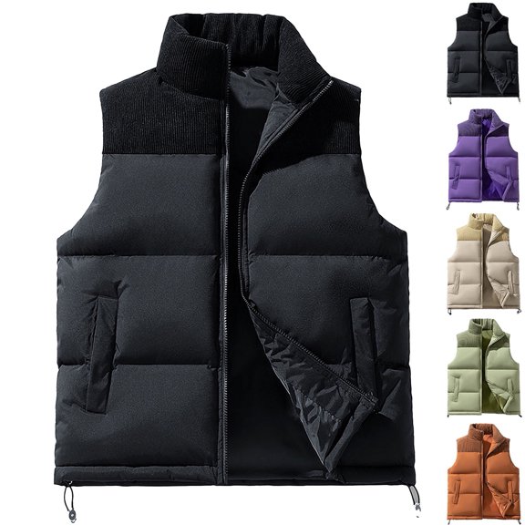 Men Vest Dqueduo Men's Thick Corduroy Color-Block Sleeveless Outdoor Jacket – Windproof Zip Vest Black XXXXL