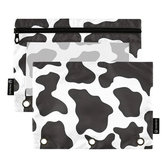 ALAZA 2 Pack Pencil Pouch Cow Print Pencil Case for 3 Ring Binder Clear Window Pencil Bag Organizers
