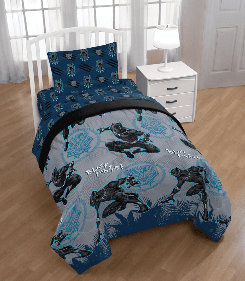 Black Panther 4-Piece King of Wakanda Childs Grey Microfiber Bed-in-a-Bag, Twin