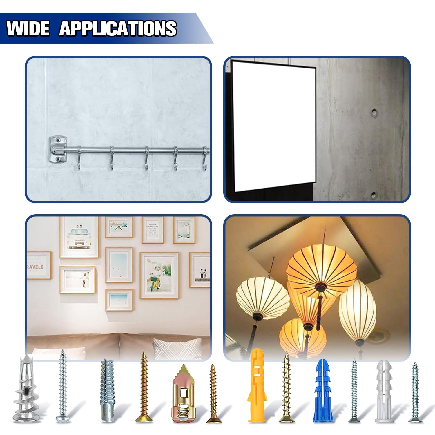 Drywall Anchors Assortment Kit, 400Pcs 6 Sizes Self Drilling and Plastifc Wall Anchors, Drywall Hanging Set for Pictures, Frames, Mirrors and Shelves, Bit Included