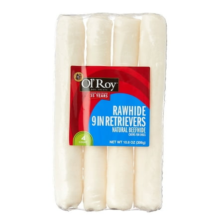 Ol' Roy Rawhide 9" Retrievers Beefhide Chews for Dogs, 10.8 oz, 4 Count