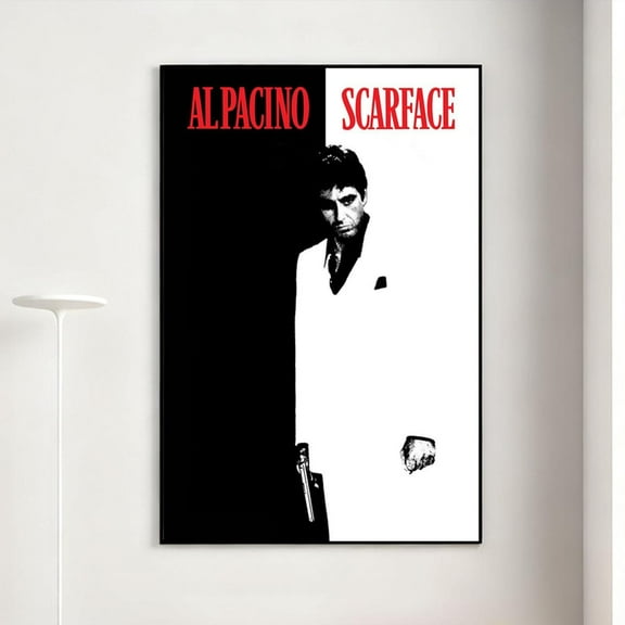 Scarface Classic Film Poster, Al Pacino Iconic Black White Movie Wall Art, Size 24x36 Unframed Poster