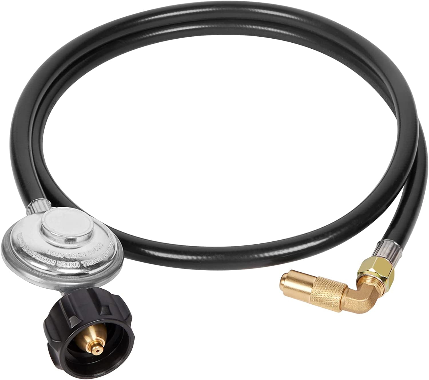 Gaspro 5ft Propane Adapter Hose with Regulator for Grill Blackstone 17 and 22 inch Griddle with 90 Degree Elbow Adapter and 3/8" Female Flare