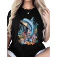 thumbnail image 5 of Women's T-Shirt Dolphin Starfish Short Sleeve Casual Tee Classic Crew Neck T Shirt for Women Black, S, 5 of 7