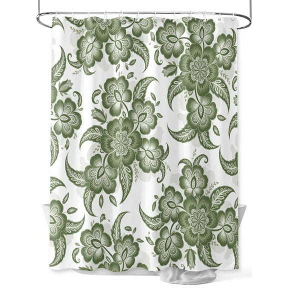 Shower Curtain Sage Green Paisley Floral Bathroom Curtains with Hooks, Waterproof Fabric Vintage Ethnic Flower Bath Shower Curtains Set for Bathroom Bathtubs Decor 36x72 Inch