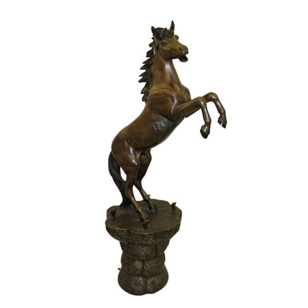 Horse on a Rock Fountain Bronze Statue - Size: 20"L x 18"W x 56"H.