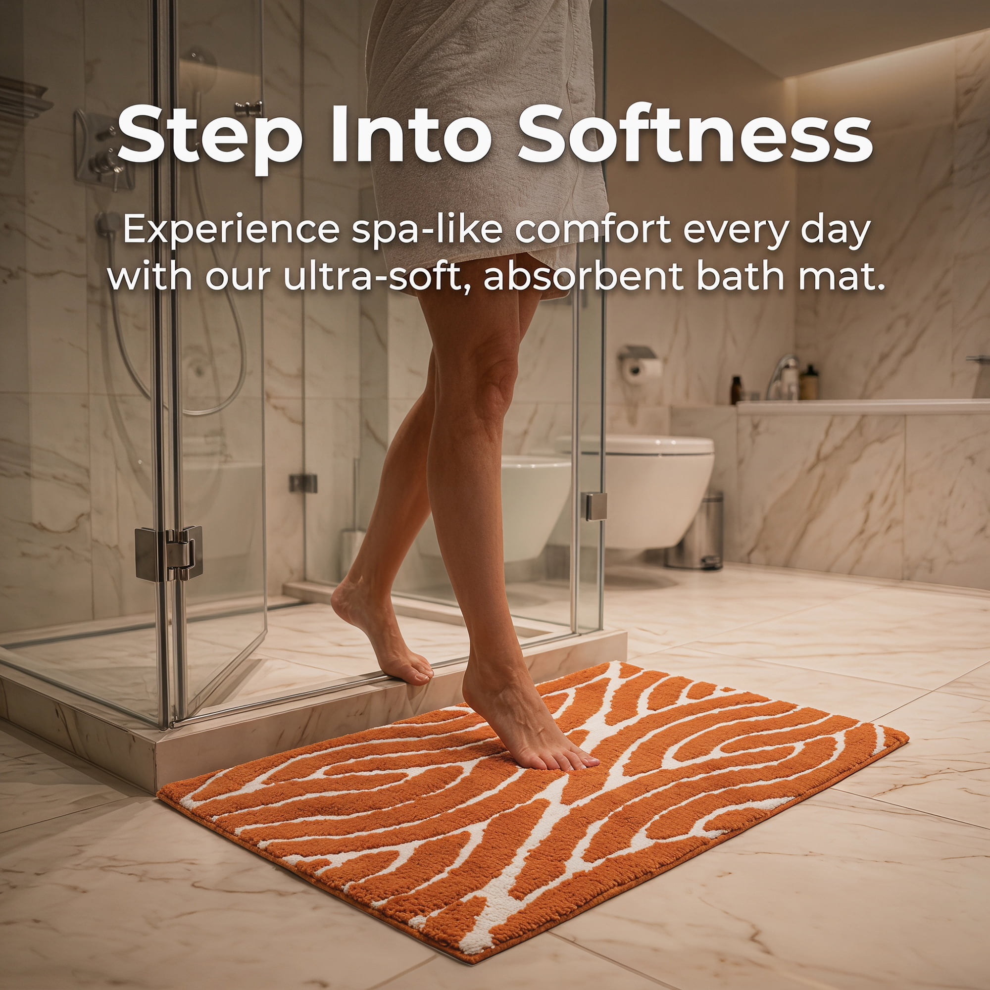 Unique Bargains Geometric Soft Microfiber 3D Textured Plush Bath Mat Orange 32" x 20"