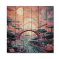 thumbnail image 3 of Designart "Coral Bridge Dreamy Passage Painting II" Pointillism Print on Natural Pine Wood, 3 of 5