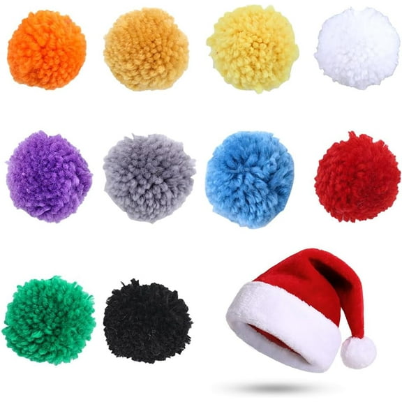 20Pcs 10 Colors Round Wool Yarn Pom Pom for Hat & Scarf Decoration Mixed Color 230~240mm 2pcs/color