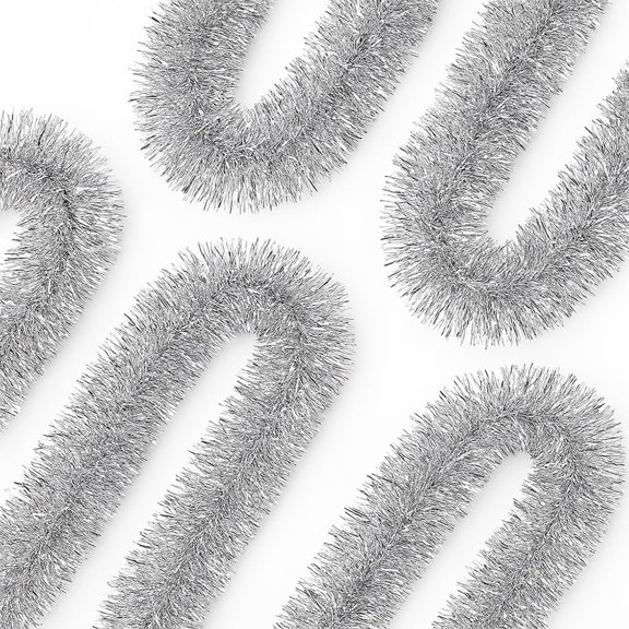 50FT*3 Silver Christmas Tinsel Twist Garland - 2.5" Wide, Shiny Metallic Decor for Indoor & Outdoor Use, Ideal for Xmas Trees, Stairs, Fireplaces & Party Decorations