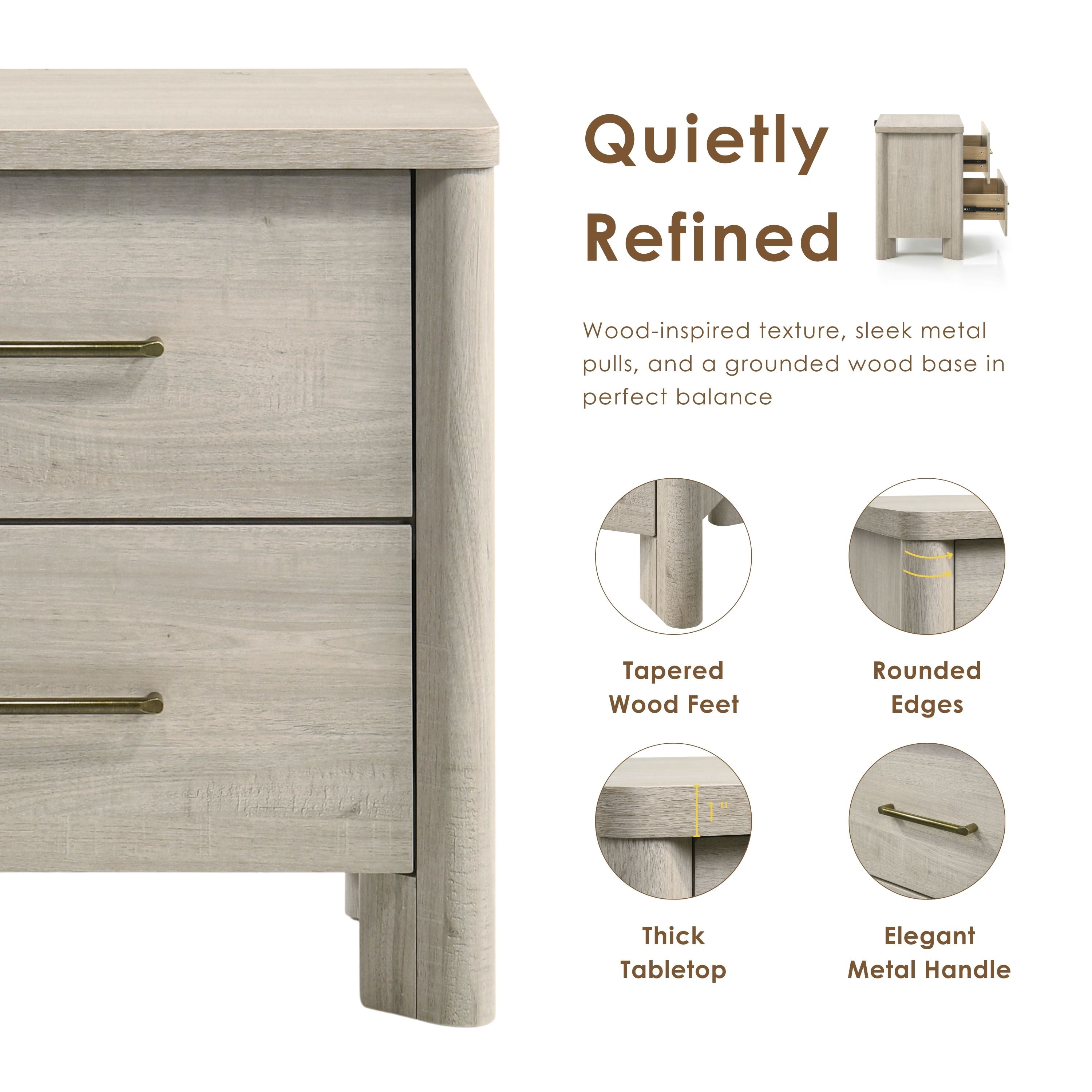 Furniture of America Gracie Modern Wood 2-Drawer Kids Nightstand with USB Ports, Cool Beige