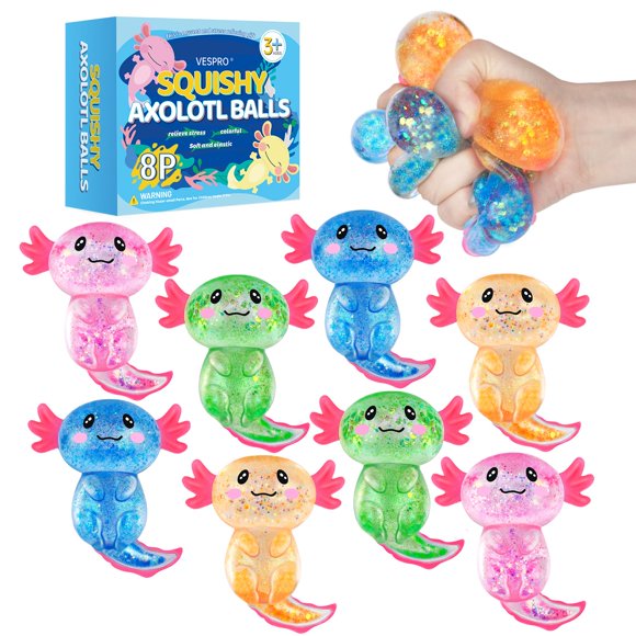 Stress Ball VESPRO Cute Axolotl Slow Rising, paquete de 8 unidades