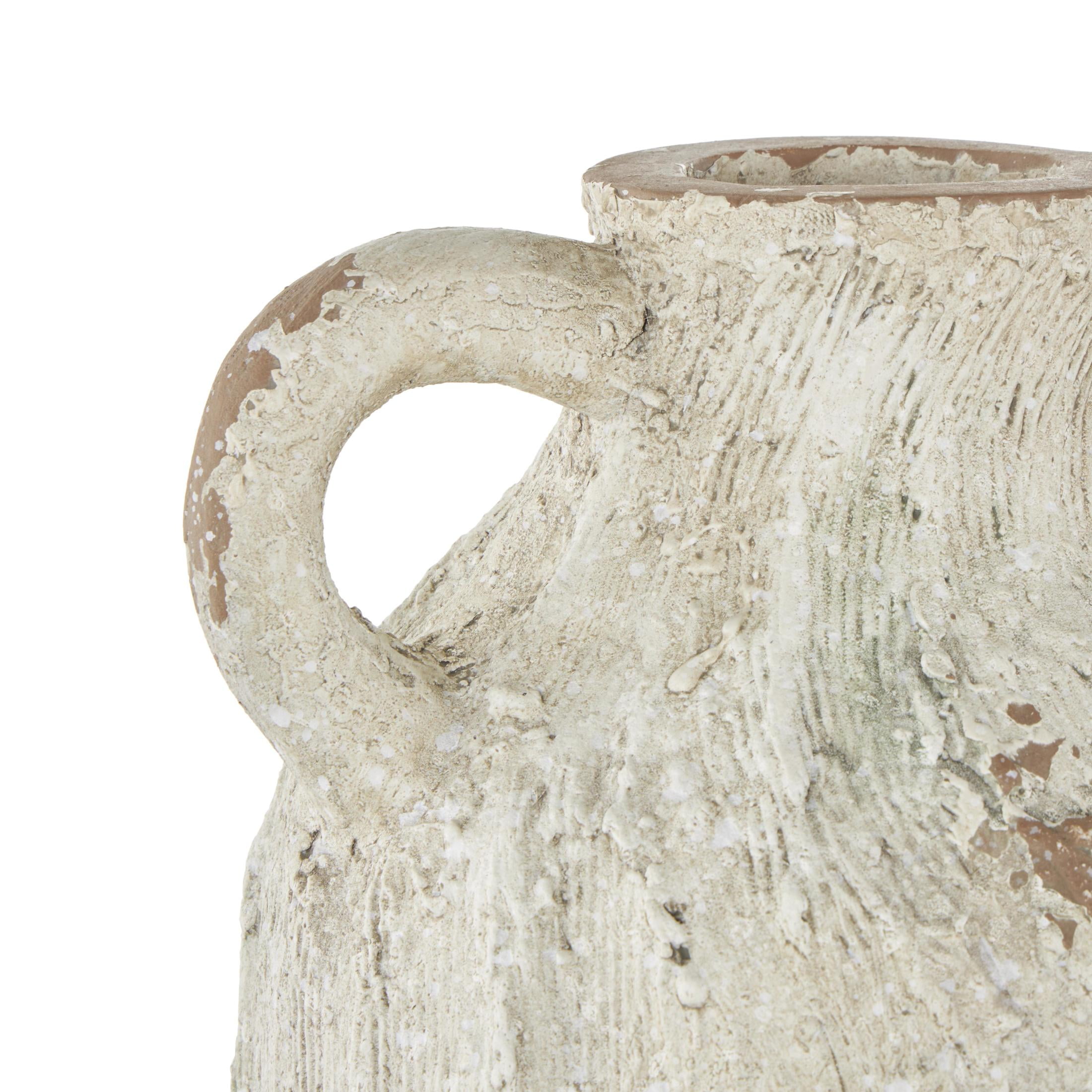 DecMode 22" Antique Textured Amphora Cream Magnesium Oxide Vase with 2 Small Handles