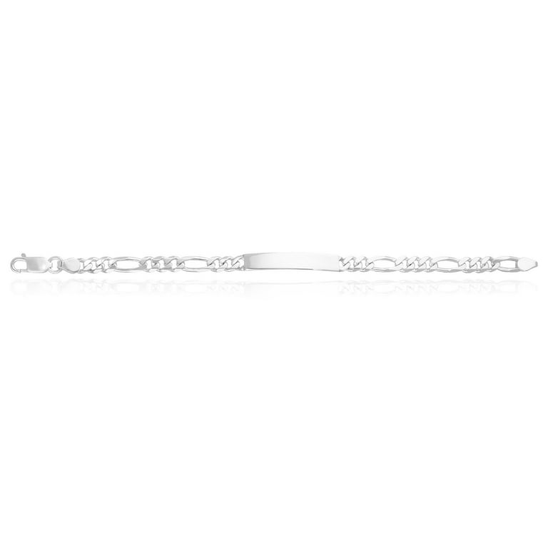 Solid 925 Sterling Silver 5.5mm Figaro ID Bar Bracelet 7