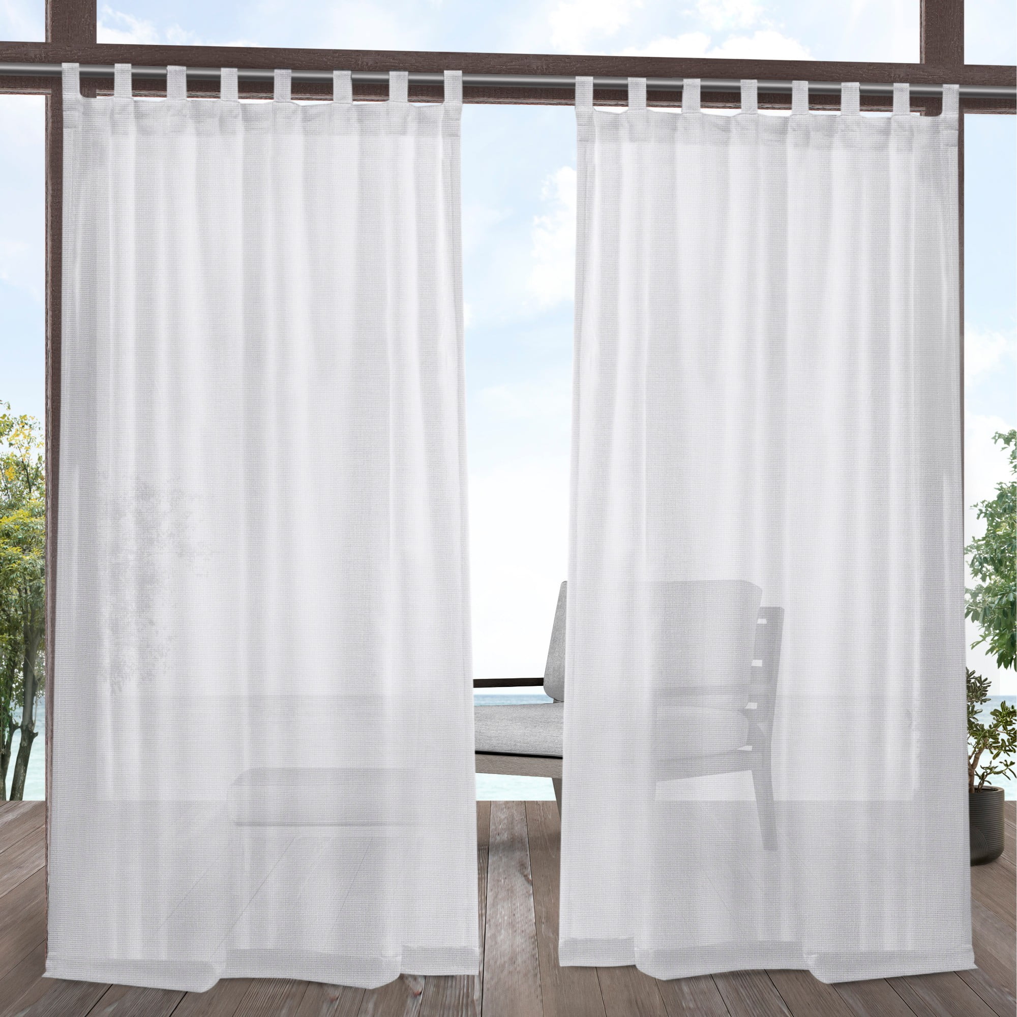 LIFONDER White Patio Sheer Curtains 2 Panels Indoor Outdoor Grommet Waterproof Golden Thread Linen Look Sheer Drapes/Shades/Blinds for Patio Privacy with 2 Tiebacks White 52 x 108 Inch