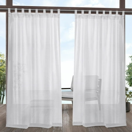 Exclusive Home Curtains Miami Semi-Sheer Indoor/Outdoor Tab Top Curtain Panel Pair, 54x96, Winter White