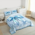 thumbnail image 3 of Manfei Bling Blue Bowknot Queen Comforter Set for Kids, Diamond Floral Print Bedding Sets, Princess Bow Style Reversible Bedding Comforter Set, Luxury Bedroom Decor, 3 Pieces, 3 of 8