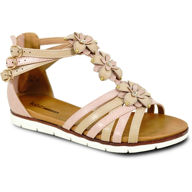 kozi Sandale Plate Confortable pour Femme LILA Élégante Gladiateur Sandale Habillée à Bride Fleur Ouverte Bout Rond Rose Taille 8,5