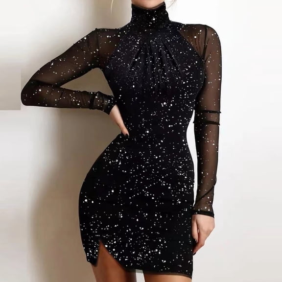 SELONE Club Dress Plus Size Women Party Dress for Women Formal Long Sleeve Mini V Neck Fashion Solid Party Bodycon Dresses for Women Halter Dresses for Women for Night Out Night Club Black XL