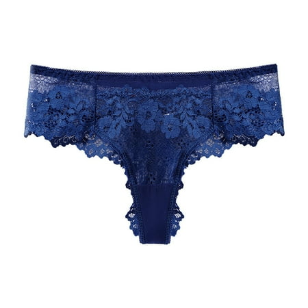 

Lace Embroidery Low Waist Hollow Thong G-string Panties Underwear for Daily Wear Navy XL