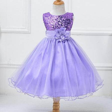 

SYNPOS Little Girls Sequin Mesh Tulle Dress Sleeveless Flower Party Ball Gown 3-10 Years