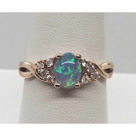 Size 9, Blue Fire Opal Topaz Rose Gold Ring