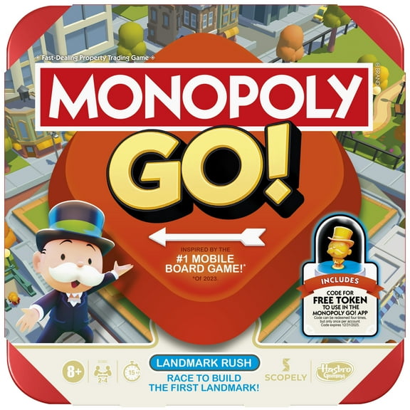 Monopoly GO! Board Game, Inspired by the Popular Mobile Board Game, 15 Mins., Family Games, Ages 8 