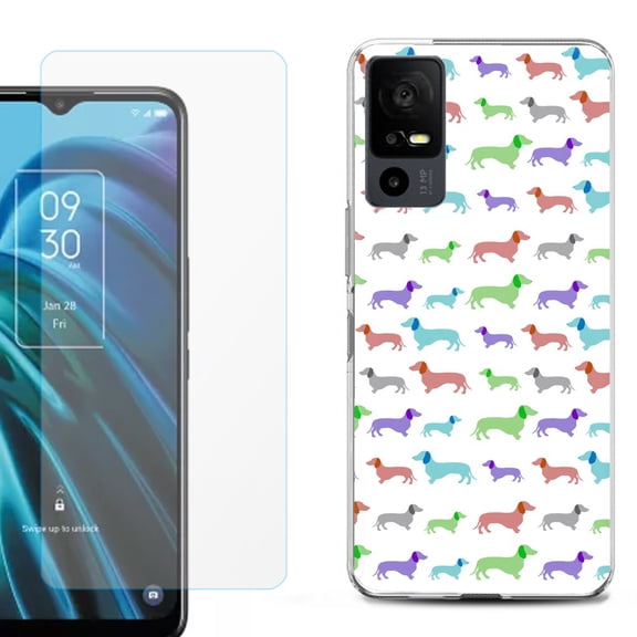 OneToughShield ® for TCL 40 XE 5G Shockproof Fashion Phone Case, with Tempered Glass Screen Protector - Colorful Dachshund/Puppy