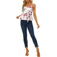 thumbnail image 2 of INSPIRE CHIC Women's Floral Cami Sleeveless Tank Top V Neck Tie Waist Peplum Blouse S Beige, 2 of 7
