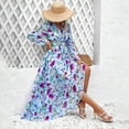 thumbnail image 2 of New Spring/Summer Women's Resort Casual Color Block Print V-Neck Dress, 2 of 5