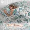 thumbnail image 4 of 3 Piece Teal Paisley Floral Duvet Cover Set Queen Size, Microfiber Comforter/Quilt Cover with Corner Ties and 2 Pillowcases, Boho Ethnic Tribe Traditional All Season Soft Bedding with Zipper Closure, 4 of 8