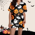 thumbnail image 4 of Halloween Silk Pajamas Women Pajama Set for Women Silk Satin Short Sleeve Button Up Top and Shorts with Halloween Print for Cozy Sleepwear and Elegant Black L, 4 of 7