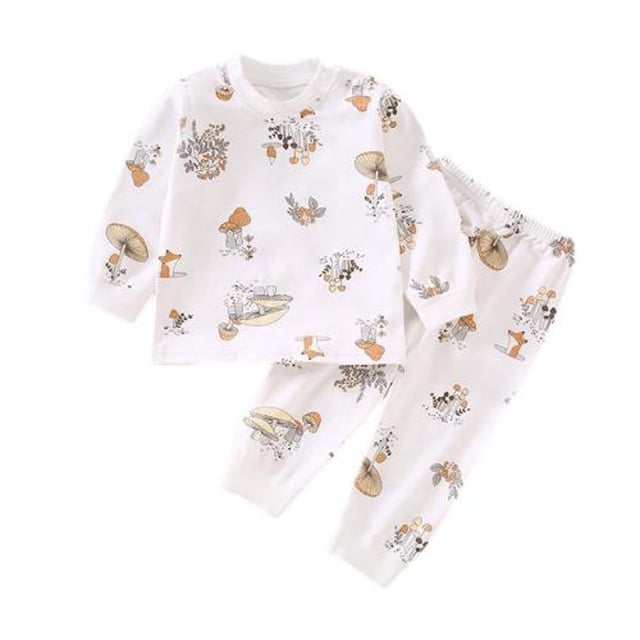 Odeerbi 6M-8Y Boys Girls Algodón Pijama Sets Print Long Johns Pijamas Homewear Niños Camisa de Manga Larga Cuello Redondo Dos Piezas Set