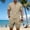 Beige, variant on Men's 2 Pieces Linen Set Lace up Henley Shirt Short Sleeve and Medieval Viking Pirate Shorts Summer Beach Yoga Matching Outfits Big and Tall Size S-3XL White
