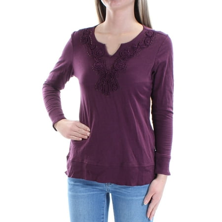 STYLE & COMPANY Womens Purple Embroidered Long Sleeve V Neck Tunic Top Petites  Size: